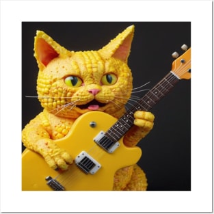 corn covered cat playing guitar Posters and Art